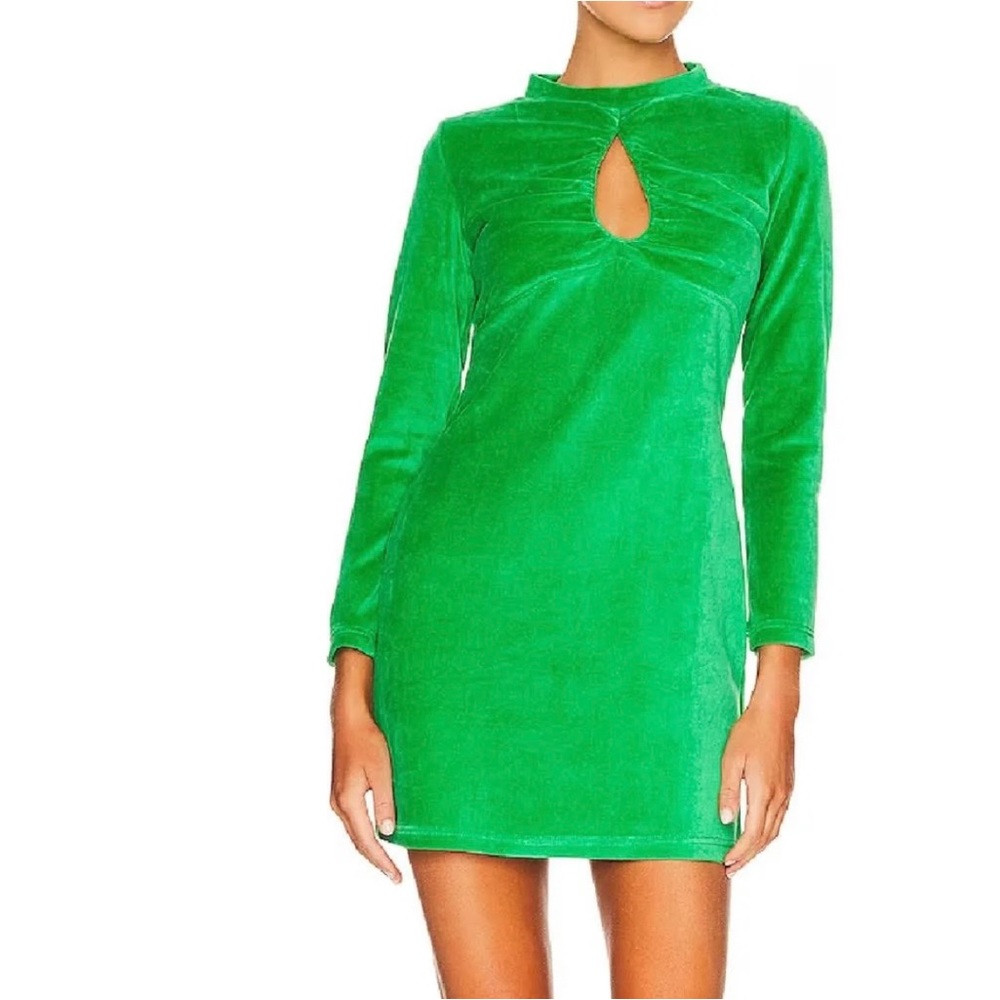 Revolve NWT{Callahan}Sz S Green Willa Mini Dress w/Long Sleeves &Bust Cutout